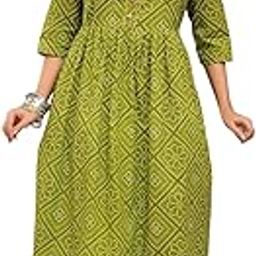 henal Women's Cotton Bandhej Printed Flared Anarkali Maternity Dress l Feeding Kurti with Concealed Zip for Pre & Post Pregnancy-picture-32