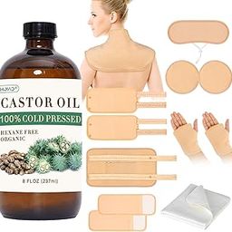 YHOVID 13 Pcs Castor Oil Pack Wrap, Organic Cold Pressed Unrefined Glass Bottle for Liver Detox, Stomach, Neck, Knee, Foot & Entire Body, Organic Cotton Reusable Pads Kit for Hot/Cold Compress-image-51