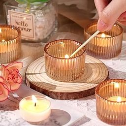 Mahganya Set of 6 Votive Glass Tealight Candle Holders - Christmas Decorations Items for Home D�cor Living Room Bedroom Dining Table Christmas and Diwali Gifts Multi Color (Yellow)-picture-22