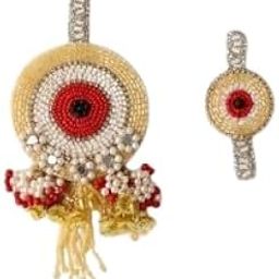 Traditional rakhi and lumba set for brother and bhabhi with yellow, red, and pearl beaded design, handcrafted thread and floral tassels – perfect festive combo for rakshabandhan gifting-image-53