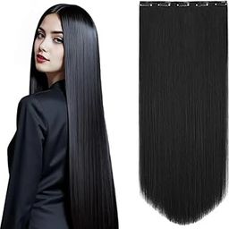 D-DIVINE Black, 5 Clips 22" Curly/Straight Hair Extension Natural Black,1-pack 3/4 Full Head Curly Straight Clips in on Synthetic Hair Extensions, Black-image-59