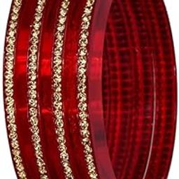 Barrfy Collection's Plastic Stone's Bangles Set (Pack of 4 Bangles)-Red-picture-0