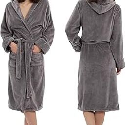 Bathrobe for Women | Super Soft Plush Fleece Microfiber Spa Unisex Bath Robe for woman | Shower Bath Gown With Hood, Free-size, Grey-picture-32