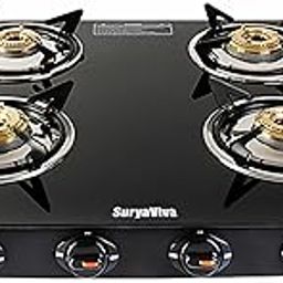 SURYAVIVA Nano 4B BK Toughened 4 Cast Iron Burner (Manual Igniton,Black) Glass Manual Gas Stove (4 Burners)-38