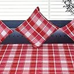 NFD Cotton Checks Diwan Set with 3 Back Cushion Covers and 2 Bolster Covers & One Bedsheet Greens-image-0