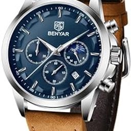 Watches for Men Quartz Chronograph 10ATM Waterproof Brown Leather Men's Minimalist Slim Fashion Watch Gifts for Men-image-11