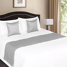 AKB EXPORTS Home Bedding Runner - Pure Color Simple Hotel Bed Flag for Bedroom (Color: Silver, Size: 17X90&16x16 Inch)-image-83