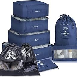 GaxQuly Oxford Fabric 9Pcs Set Travel Organizer Luggage Packing Organizers For Makeup/Shoe/Clothes/Underwear/Socks/Laundry/Toiletry Bag For Space Savers For Travel (Blue)-picture-55