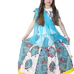 Kaku Fancy Dresses Radha Costume Set for Girls | Lehenga Choli Dupatta Fancy Dress - 10-12 Years-image-7