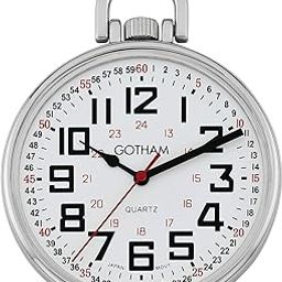 Men's Silver-Tone Slim Railroad 24 Hour Open Face Quartz Pocket Watch # GWC15029S-image-61
