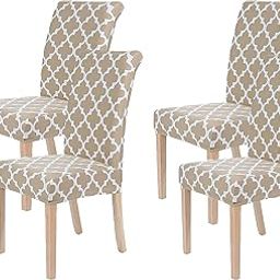 Home StylishBeige Diamond, Color Elastic Stretchable Dining Table Chair Seat Cover Protector Slipcover for Dining Table Chair Covers Stretchabl Set of 4-image-19
