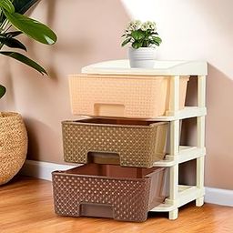 Kuber Industries 3-Tier Multipurpose Plastic Drawers Storage Organizer | Brown-picture-12