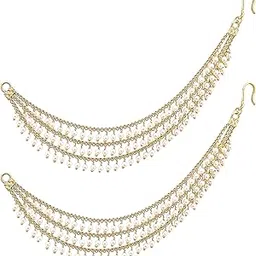 meenaz Traditional Temple Gold Plated Moti Bahubali Wedding Bridal Pearl Ear Chain Hair Accessories Jhumkas Jhumki Earrings for Women Support Stylish (Golden)-picture-12