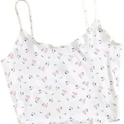 for Women Flower Print Lettuce Trim Crop Cami Top-35