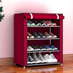 shopper 52.com 4 Layer Multipurpose Storage Cum Portable Folding Shoe Rack Shelf Cabinet Organiser with Wardrobe Cover for Home Office - 4SHRK-12