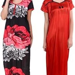 New Satin Designcolor Nightdress Nighty for Women & Girls- Pack of 2-image-86