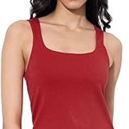 Solid Tank Top: Fire Red Women and Girls Round Neck Sleeveless Solid Cotton Blend Regular Fit Tank Tops-image-29