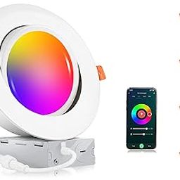 Cloudy Bay 6 Inch Gimbal Smart WiFi LED Recessed Lights, RGBCW Colour Changing, Compatible with Alexa and Google Home Assistant, No Hub Required, 15 W 2700 K-6500 K, IC Rated-image-5
