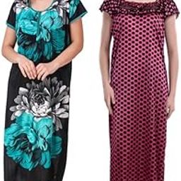 New Satin Designcolor Nightdress Nighty for Women & Girls- Pack of 2-image-44