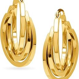 rubans 18K Gold Plated Stainless Steel Tarnish Free Waterproof Triple-Layered Hoop Earrings – Perfect for Parties & Special Occasions for Women & Girls-picture-1