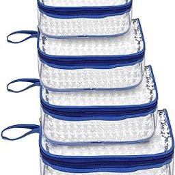Set of 4 Multipurpose Transparent Travel Pouch Makeup Toiletry Kit Bag Pouch for Women Makeup Organizer Bag Vanity, Shaving Kit Toiletry Bag for Men -(White Checks -2) (Blue Plan)-17