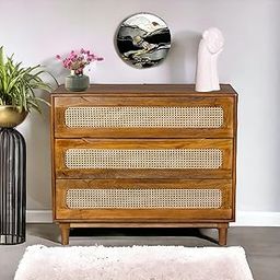 Kraft Bazaar Solid Wooden Atalanta Chest of Drawers | Chest of Drawer with Natural Cane/Rattan | Drawer Chest with 3 Drawers | Wooden Storage Cabinet | Mango Wood, Light Brown Finish-18