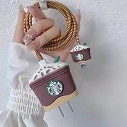 Charger Cover for iPhone 18W-20W Charger, 3D Cartoon Design Star Coffee, Spiral Cable Protector (Brown)-17