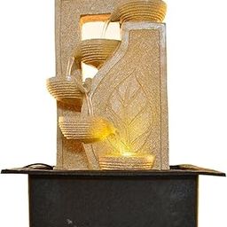 Cream Polyresin Designer Table Top 4 Tier Waterfall Fountain Indoor Home Decor with Multicolour Lights and Water Flow Control Pump (Size: 40 x 29.5 x 22 CM)-image-40