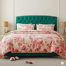HCS LIVING 144 TC Cotton Double Bed Bedsheet Set — Soft & Breathable Queen Size Sheet with 2 Pillow Covers, All-Season Use, Easy Care, Floral Printed Design White, Orange (Multicolor)-picture-19