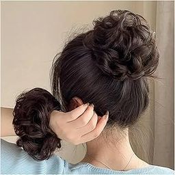 Akashkrishna Human Hair Messy Bun Scrunchie Buns Extensions With Elastic Rubber Band Hair Tousled Updo Chignon Donut Bun Hair piece For Women Girls Brown-image-69