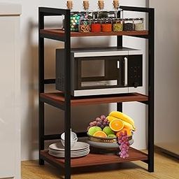 DIVYA 3-Layer Microwave Stand, Otg Stand, Microwave Oven Rack, Kitchen Storage Shelf (Walnut Brown & Black Pipe,Alloy Steel;Engineered Wood, Tiered Shelf, Floor Mount)-19