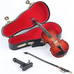 Seawoo Wooden Miniature Violin with Stand,Bow and Case Mini Musical Instrument Miniature Dollhouse Model Home Decoration (5.63"x2.05"x0.75")-14
