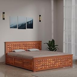 ANCHORWOOD Solid Sheesham Wood Diamond Design King Size Bed with Storage | Wooden Storage Double Bed | Profile Cot Bed for Bedroom Furniture Palang | Rosewood (Honey Finish)-image-43