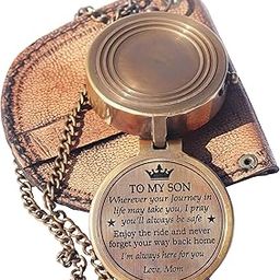 Engraved Brass Pocket Compass with Leather Case, Antique Style Religious Gift for Son Mom-image-97