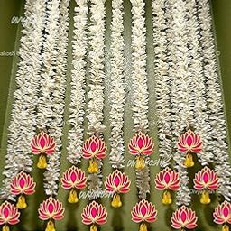 Temple Decoration Items, Mandir Door Decorations Items, Artificial Flowers Lotus Hanging 5 Strings|Wall Hangings for Home Decoration Diwali & All Festival Decoration|30 Inch Each|-image-19