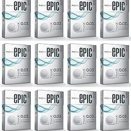 Manforce Epic ThinX Ultra Thin Condoms for Men - 3 Count| 0.03mm| Vegan| No Harsh Chemicals| With Disposable Pouch| Easy Peel Pack x Pack of 12-3