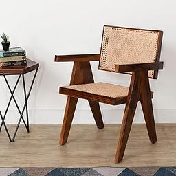 CARPENTRY CART Solid Sheesham Wood Cane Arm Chair, Dinning Room, Living Room (Honey Finish)-picture-2