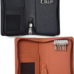 (Sarvika PU Leather Key Case Pouch Wallet Keychain Key pouch holder Men & Women Key Pouch Holder, Bank Locker Key Pouch with 6 Hooks Zipper Closure (pack of 2)-91