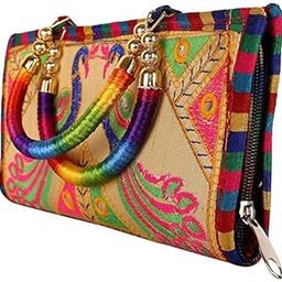 Gifts Women's Handmade Designer Rajasthani Printed Clutch Bag (Cream)-image-33