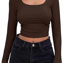 MYSTIFY®Womens Long Sleeve Ribbed Knit Cropped Tops Round Neck Slim Fitted Basic T-Shirt Fall Casual Y2K Tunic Tee Sweatshirt-image-92