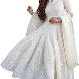 Women's Paisley Embroidered Cotton Kurta Set | sharara Set for Women |Anarkali Chikankari Gown with Dupatta | Dresses for Girls-picture-43