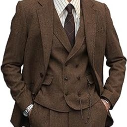 Mens Formal Tweed Wool 3 Piece Wedding Slim Fit Suit Prom Tuxedos Groomsmen-image-10