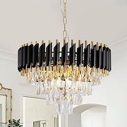TRIXY Modern Crystal Chandelier, 500 mm Round, 4-Tier Black Gold, K9 Crystal Ceiling Light Fixture for Living Room and Hallway-20