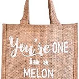 Kuber Industries Reusable Lunch Bag with Handle | Jute Carry Bag | Lunch Handbag for Office | Tiffin Carry Hand Bags | Melon-Print | Small | Brown-23