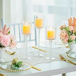 Glass Candle Holder for Pillar Candles, Tea Light Candle Holders Set of 3, Tall Clear Candle Holder for Table Centerpiece, Floating Candles Holder for Dining Party Home Wedding Decor-image-93