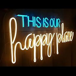This is our Happy Place Neon Sign Powerd LED Signs Wall Decor WARM WHITE & ICE BLUE Neon Lights for home decor Kitchen Restaurant Bar Party Pub Cool Bedroom Decoration - 12 x 18 Inches-26