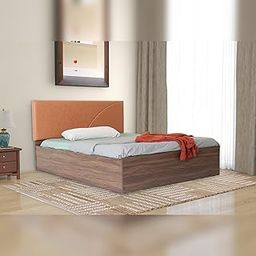 DF2H Bed | 1 Year Warranty | Double Bed, Queen Size, Tada Premium Upholstery, Non-Woven & Fabric Base + 3mm MDF, Walnut Colour (Melamine Finish)-image-85