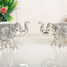 KridayKraft Elephant showpiece Figurine Small Size Statue Silver Polish 2 pcs Set for Enhance Your Home,Office Table Decorative & Gift Article,Animal Showpiece Figurines...-image-69