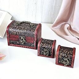 SATYAM KRAFT 1 Set (3 Pcs) Wooden Decorative storage Gift Boxes Trunk Box For Gifting,Hamper, Return Gift Box Anniversary, Birthday, Festivals,Wedding (BROWN (SMALL & MEDIUM & BIG SIZE) (PACK OF 3)-11