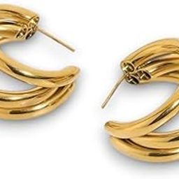 Anti-Tarnish Trendy Gold Triple Hoop Earrings Set For Women & Girls | Korean Minimalist Interlocked Chunky Multi-Layer Statement Stud | Stainless Steel Waterproof Lightweight Jewelry-image-12